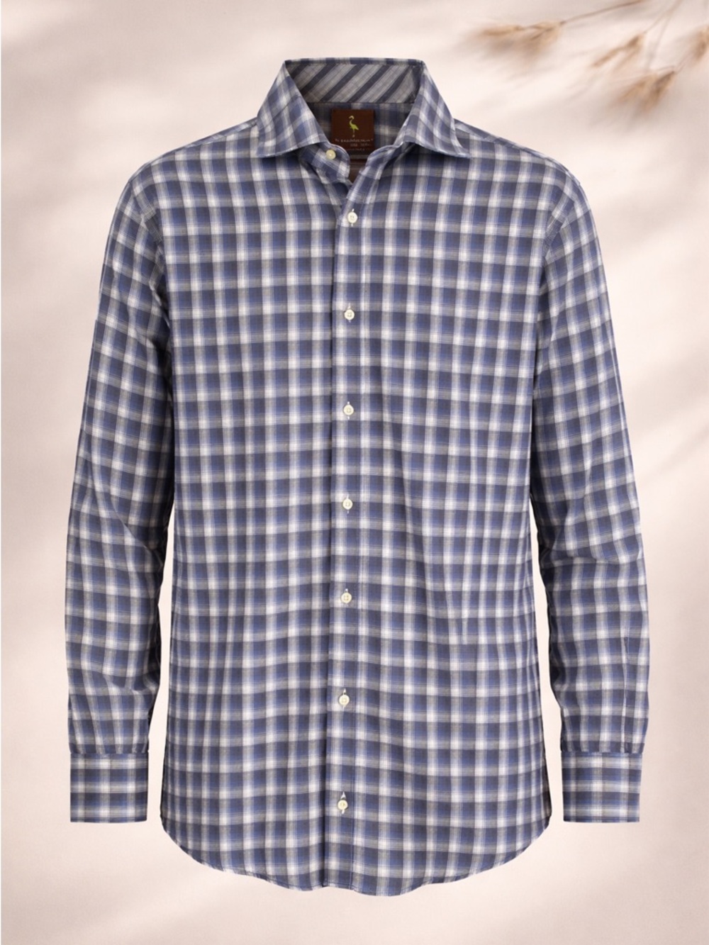 TAILORBYRD Size L All Cotton Casual Button Down Long Sleeve Blue Checkered Shirt